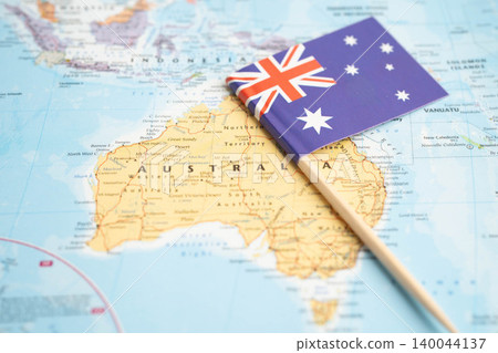 Bangkok, Thailand December 10, 2023 Australia map in world map paper. Bangkok, Thailand December 10, 2023 Australia map in world map paper. 140044137
