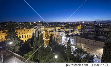 Rome skyline at blue hour with illuminated landmarks Rome skyline at blue hour with illuminated landmarks 140044421