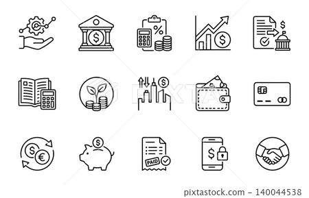 Personal Finance and Banking Line Icons Personal Finance and Banking Line Icons 140044538