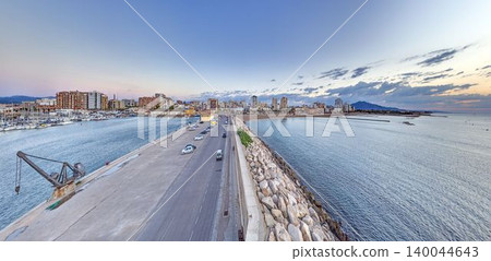 Vinaros marina and beach aerial sunrise view Vinaros marina and beach aerial sunrise view 140044643