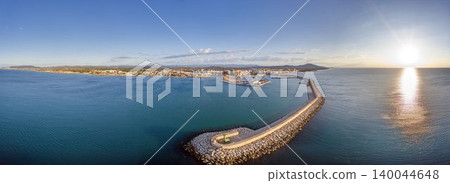 Aerial panorama of Vinaros harbor at sunrise Spain 140044648