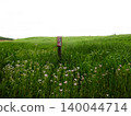 A small "No Entry" sign in the pasture of Koiwai Farm, Japan's largest private comprehensive dairy farm in Iwate Prefecture. 140044714