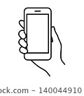 Line icon of a hand holding a smartphone 140044910