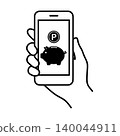 Line icon of a hand holding a smartphone - Points 140044911