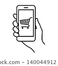 Line icon of a hand holding a smartphone (available for online purchase) 140044912