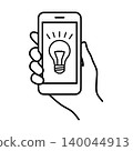 Line icon of a hand holding a smartphone - Electricity 140044913