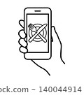 A hand holding a smartphone (LINE icon) - Food 140044914