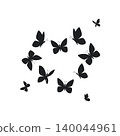 Black butterfly silhouettes are elegantly displayed in various flight and resting poses. 140044961