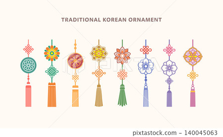 Traditional Korean Norigae Tassel Ornaments and Knots Vector Set Traditional Korean Norigae Tassel Ornaments and Knots Vector Set 140045063