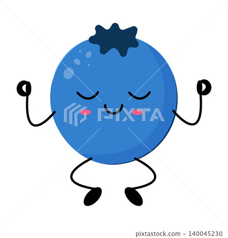 Meditative blueberry with arms raised, serene expression 140045230