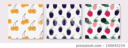 Cute berries pattern set including cherries, blackberries, and mixed berries Cute berries pattern set including cherries, blackberries, and mixed berries 140045234