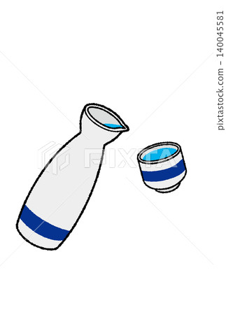 A set of vector illustrations of a sake bottle and sake cups. 140045581