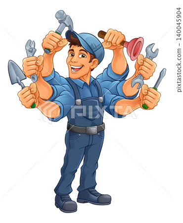 Handyman Cartoon Handy Man Caretaker Multitasking Handyman Cartoon Handy Man Caretaker Multitasking 140045904