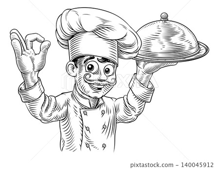 Chef Cloche Tray Platter Plate Tray Illustration Chef Cloche Tray Platter Plate Tray Illustration 140045912