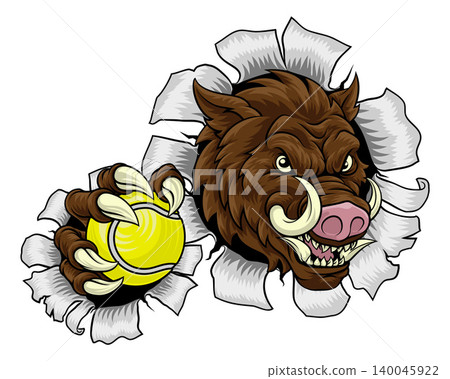 Boar Wild Hog Razorback Warthog Pig Tennis Mascot Boar Wild Hog Razorback Warthog Pig Tennis Mascot 140045922