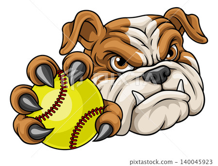 Bulldog Dog Softball Ball Sports Mascot Cartoon Bulldog Dog Softball Ball Sports Mascot Cartoon 140045923