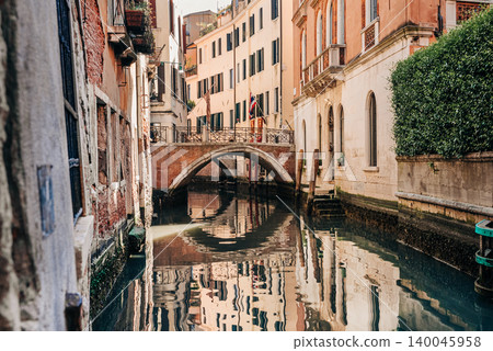 Venetian Canal, Bridge in Daylight, Italy Travel Destination,Romantic vacation Venetian Canal, Bridge in Daylight, Italy Travel Destination,Romantic vacation 140045958