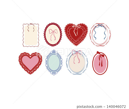 Vintage decorative photo frames and cameo set with bows and hearts. Vintage decorative photo frames and cameo set with bows and hearts. 140046072