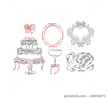 Vintage elegant party table elements set line art vector. Vintage elegant party table elements set line art vector. 140046075
