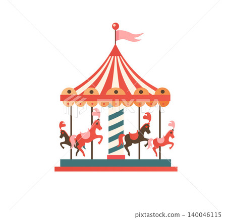 Vintage amusement park carousel merry-go-round horse ride. Vintage amusement park carousel merry-go-round horse ride. 140046115