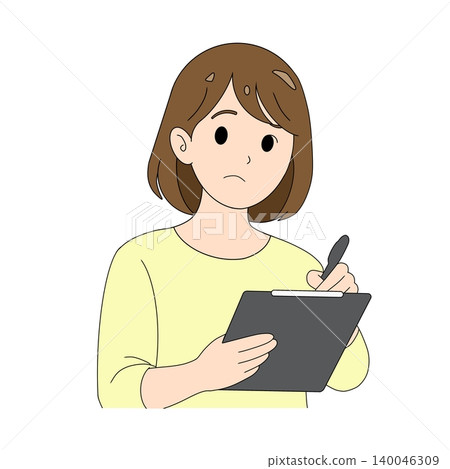 一幅簡單的插圖，描繪了一位女士在寫字板上書寫。 140046309