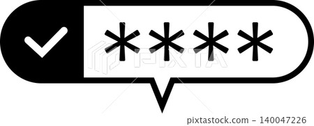 一個向量圖標,顯示一個帶有對勾和密碼的對話氣泡,表示身份驗證和安全認證成功。 一個向量圖標,顯示一個帶有對勾和密碼的對話氣泡,表示身份驗證和安全認證成功。 140047226