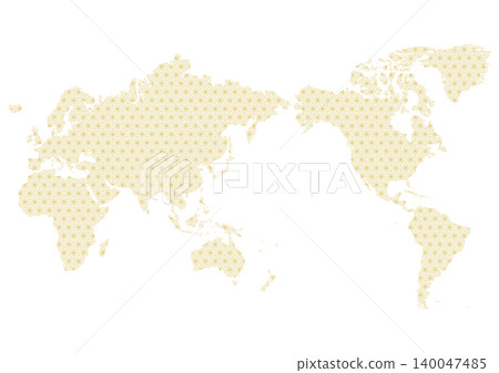 Japanese-style world map (centered on Japan): Gold hemp leaf pattern Japanese-style world map (centered on Japan): Gold hemp leaf pattern 140047485