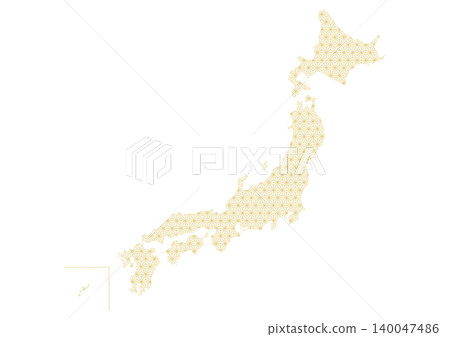 帶有傳統圖案的日本地圖:金色麻葉圖案 帶有傳統圖案的日本地圖:金色麻葉圖案 140047486