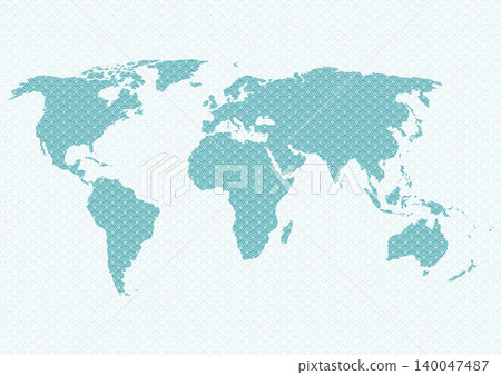 Japanese-style world map: Light blue seigaiha pattern Japanese-style world map: Light blue seigaiha pattern 140047487