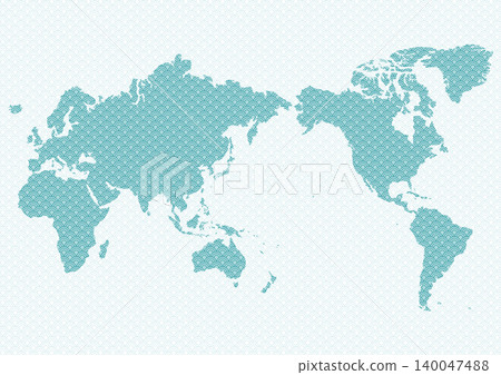 Japanese-style world map (centered on Japan): Light blue seigaiha pattern Japanese-style world map (centered on Japan): Light blue seigaiha pattern 140047488
