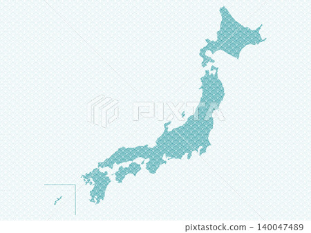 Japanese-style map of Japan: Light blue seigaiha pattern Japanese-style map of Japan: Light blue seigaiha pattern 140047489