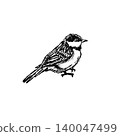 Sparrow sketch, hand drawn small songbird with detailed feather texture. Wildlife animal doodle art, nature study ink drawing, perched avian creature black white graphic 140047499
