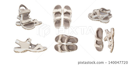 Beige and white open toe sandals multiple angles Beige and white open toe sandals multiple angles 140047720