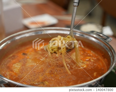 Traditional Korean Spicy Gochujang Noodle Soup 140047800