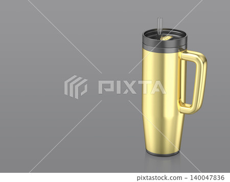 Golden tumbler with straw and handle Golden tumbler with straw and handle 140047836