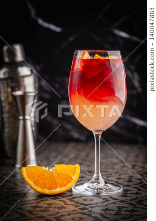 Glass of red wine spanish cocktail Glass of red wine spanish cocktail 140047883