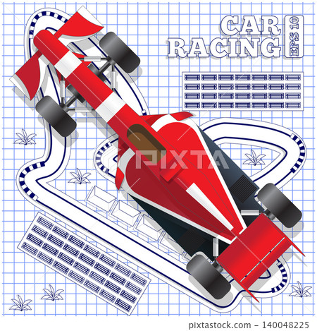 Race car on the background track. View from above. Vector illustration. Race car on the background track. View from above. Vector illustration. 140048225