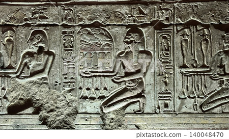 Beautiful bas-reliefs and ancient hieroglyphs in the Temple of Seti I in Abydos, Egypt. Beautiful bas-reliefs and ancient hieroglyphs in the Temple of Seti I in Abydos, Egypt. 140048470