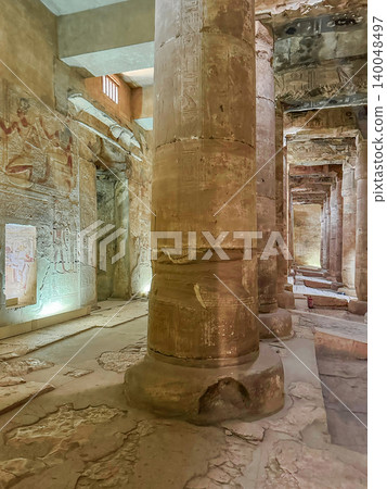 Beautiful interiors and ancient hieroglyphs in the Temple of Seti I in Abydos, Egypt. Beautiful interiors and ancient hieroglyphs in the Temple of Seti I in Abydos, Egypt. 140048497