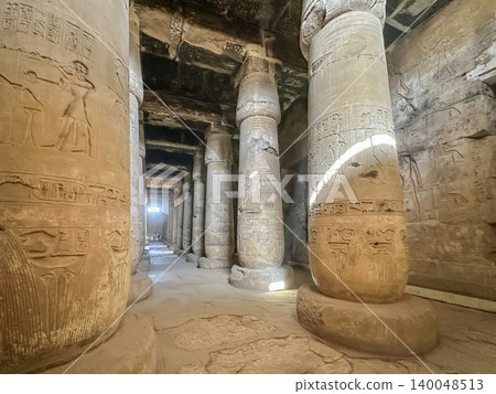 Beautiful interiors and ancient hieroglyphs in the Temple of Seti I in Abydos, Egypt. Beautiful interiors and ancient hieroglyphs in the Temple of Seti I in Abydos, Egypt. 140048513