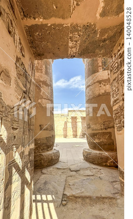 Medinet Habu, the mortuary temple of Ramesses III, located on the west bank of Luxor, Egypt. Medinet Habu, the mortuary temple of Ramesses III, located on the west bank of Luxor, Egypt. 140048528