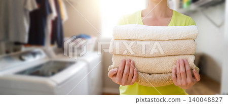 Cozy towels ready for use 140048827