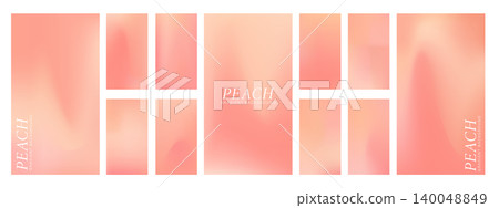 Peach pink gradient. Set of Warm sunset backgrounds. Template with blurred glow for posters or web banners. Aesthetic Vector illustration Peach pink gradient. Set of Warm sunset backgrounds. Template with blurred glow for posters or web banners. Aesthetic Vector illustration 140048849