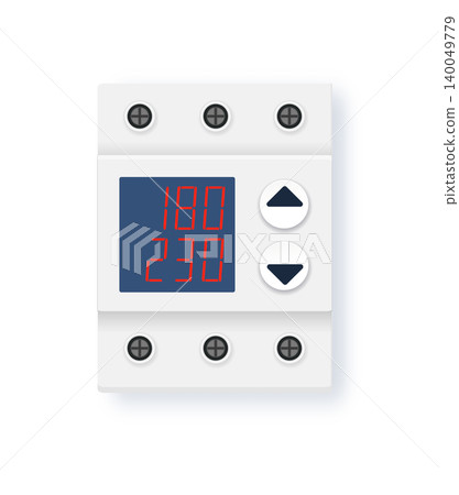 Electric fuse vector Automatic circuit breaker with voltage protection system. Isolated vector of switchboard control device for home electrical installation and power distribution technology. Electric fuse vector Automatic circuit breaker with voltage protection system. Isolated vector of switchboard control device for home electrical installation and power distribution technology. 140049779