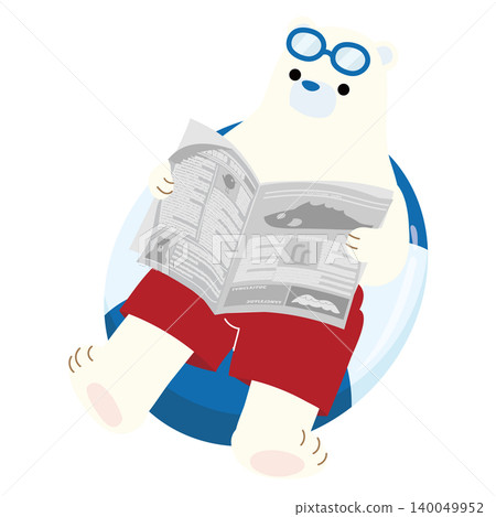 A summer illustration of a polar bear relaxing with a lifebuoy. A summer illustration of a polar bear relaxing with a lifebuoy. 140049952