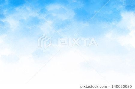 以藍色水彩風格為背景的天空，點綴著柔軟蓬鬆的白雲。 140050080