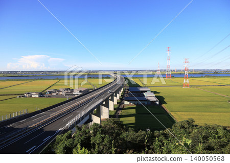 從佐原停車場(北行)眺望利根川的夏日景色 從佐原停車場(北行)眺望利根川的夏日景色 140050568