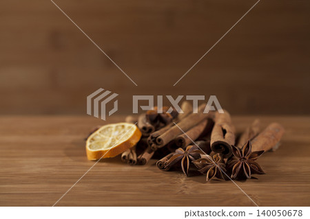 Cinnamon on a wooden floor. Cinnamon on a wooden floor. 140050678
