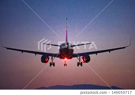 黃昏時分的仙台機場,飛機降落,宮城縣名取市 黃昏時分的仙台機場,飛機降落,宮城縣名取市 140050717