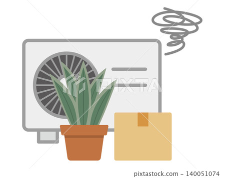 An illustration showing an outdoor air conditioning unit with objects placed in front of it, resulting in poor ventilation. An illustration showing an outdoor air conditioning unit with objects placed in front of it, resulting in poor ventilation. 140051074